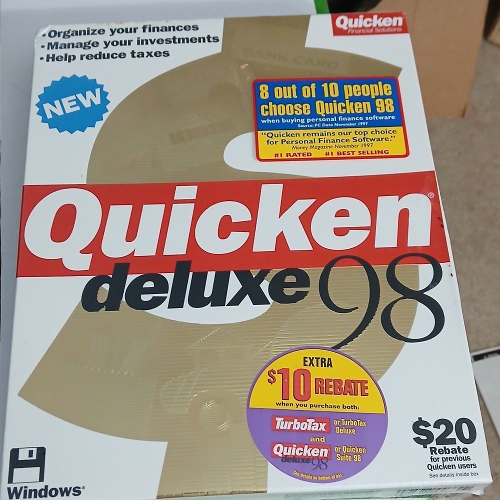 Quicken Deluxe 98 Software Box
